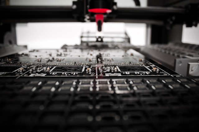 A close up of the production of a circuit board